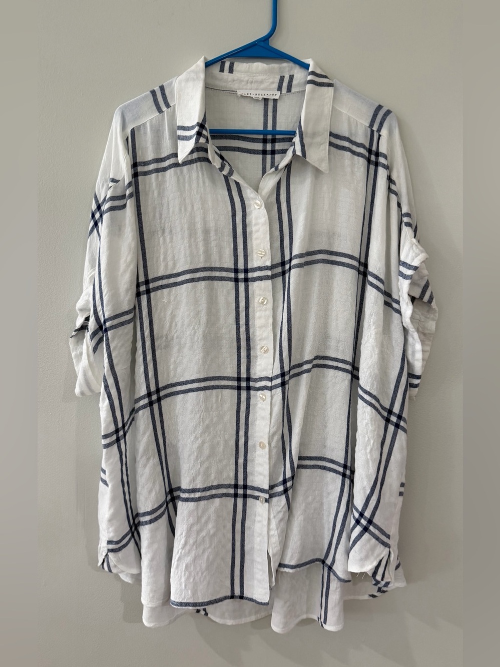 Jane & Delancey White Navy Blue Plaid Button Down Women's PLUS Shirt Top Blouse